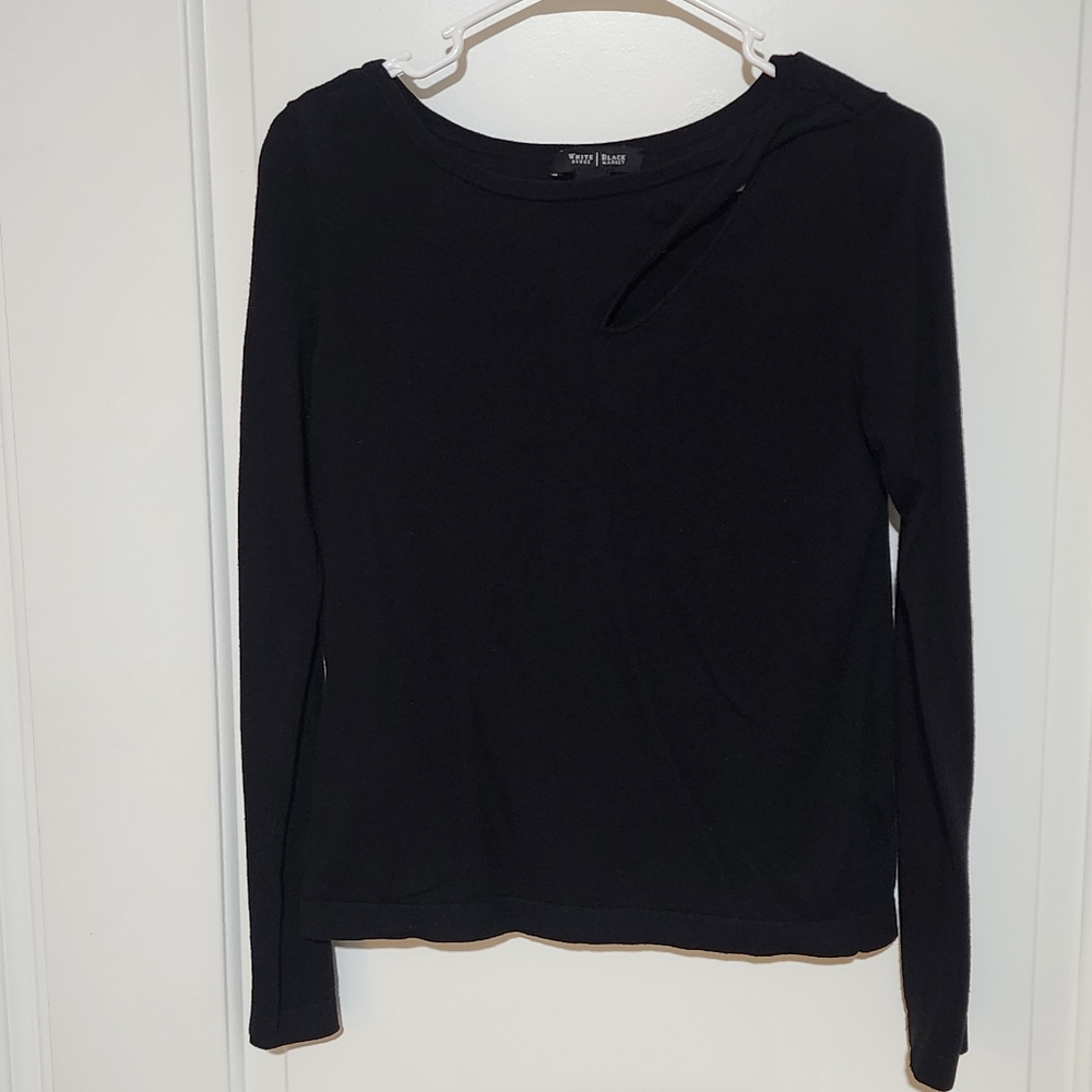 White House Black Market Black Long Sleeve Top with Unique Neckline Medium